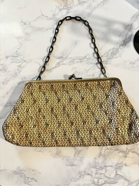 Reaction Kenneth Cole Metallic GoldClutch with Black Chain
